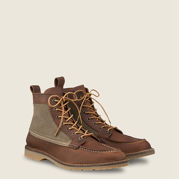 Mens Red Wing Weekender Canvas Moc - 6-inchr Rough & Tough Leather - Heritage Boots Brown - WPN53482